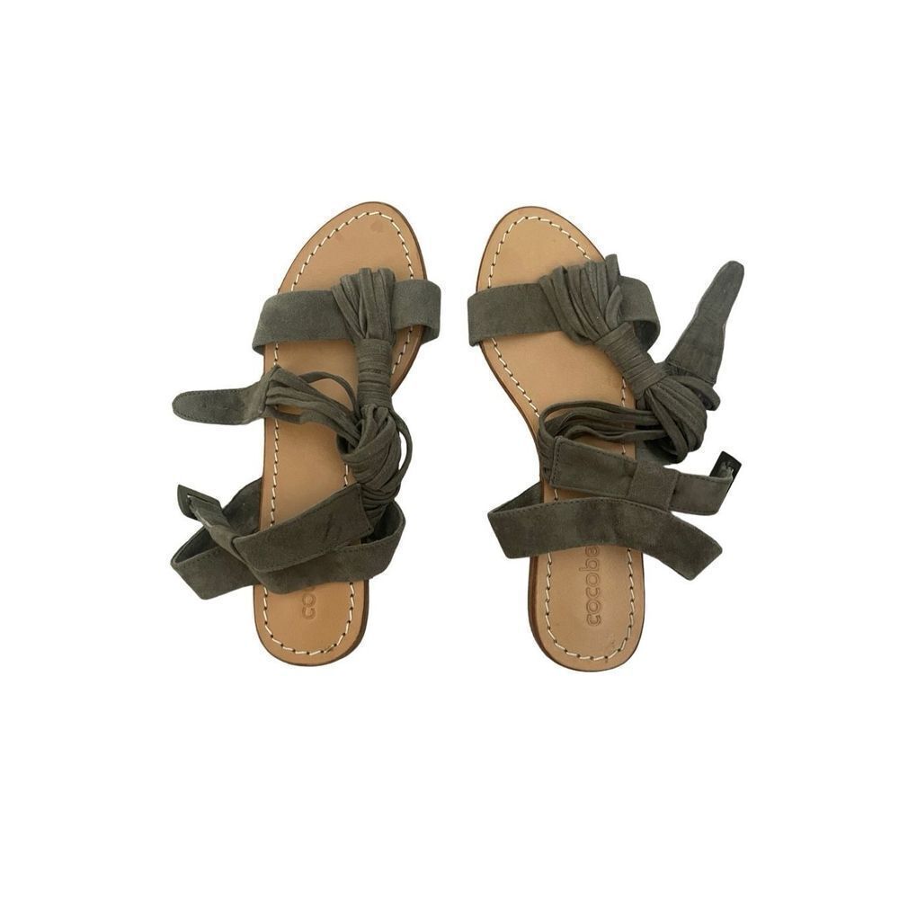 Cocobelle Womens Gray Suede Leather Buckle T-Strap Strappy Sandals Flats Size 39